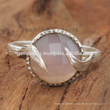 Handmade Best New Design 925 Sterling Silver Pink Chalcedony Gemstone Bezel Rings Manufacturer